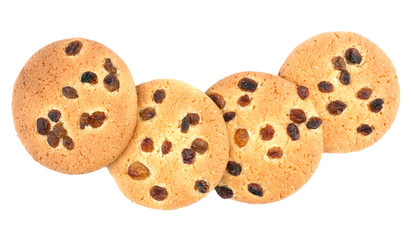 Cookies with raisin on white background