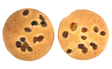 Cookies with raisin on white background