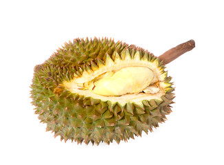 Obraz premium yellow durian in side Mon Thong durian fruit on white background