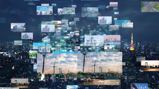 Industry and infrastructure concept. Smart city. Renewable energy. Transportation.