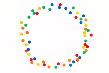 Celebration,party backgrounds concepts ideas with colorful wood countable chips. Dot pattern design with confetti. Flat lay design template. Copy space.