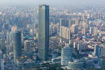 View on Jinguang Xinwaitan Tower in Shanghai. The tower is 320m tall, the construction was finished in 2017.