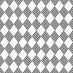 Abstract seamless pattern of striped rhombuses. Repeating geometric tiles. Parallel diagonal stripes. Vector monochrome background.