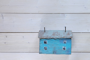 toy house, church  in miniature. View on top. background for invitations, posters the marine theme. wedding theme