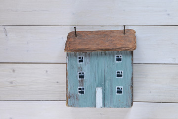 toy house in miniature. View on top. background for invitations, posters the marine theme. . wedding theme