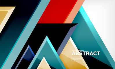 Triangles repetiton geometric abstract background, multicolored glossy triangular shapes, hi-tech poster cover design or web presentation template with copy space