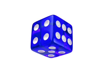 Blue glass bone isolated on white without shadow. Six, five, four.