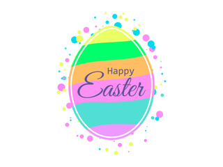 Happy Easter. Easter egg with multi-colored stripes on the background of multi-colored dots. Vector illustration