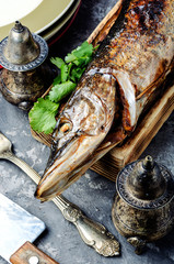 Pike stuffed with mushrooms