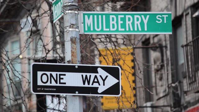 Iconic streen signs of New York City. Right at the start of Little Italy in lower Manhattan.