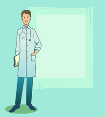 Doctor. A man in a medical gown, with a stethoscope.