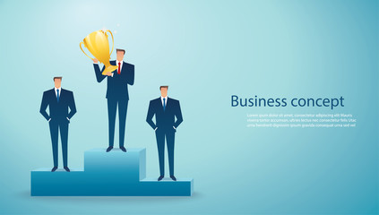 businessman hold the gold trophy successful winner. business concept vector illustration