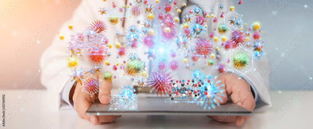 Poster doctor using digital nanobot virus 3d rendering