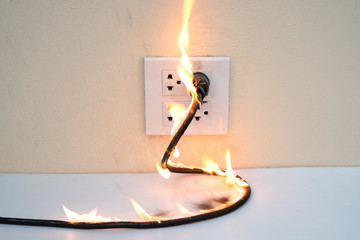 On fire electric wire plug Receptacle wall partition,Electric short circuit failure resulting in...