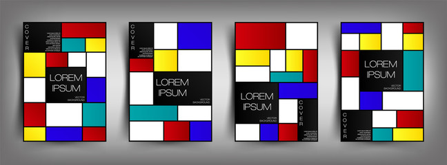 Abstract design in the style school Bauhaus. Black, white, yellow, blue, red, turquoise square on background. This is design for covers, books, templates, brochures, anuuals and other ideas