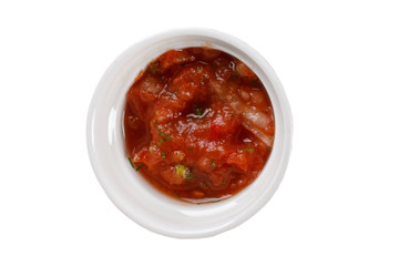 Tkemali sauce in a bowl on white background. One of the collection of various sauces.