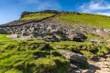 View at the Pen-Y-Ghent from the Pennine Way between Halton Gill and Horton in Ribblesdale, North Yorkshire, England, UK