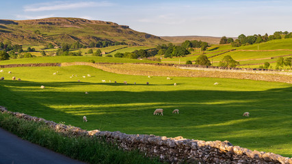 Rural road in the Yorkshire Dales near Austwick, North Yorkshire, England, UK