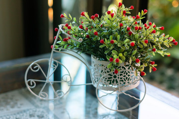 Bicycle model freight Plastic flower for decorate coffee shop