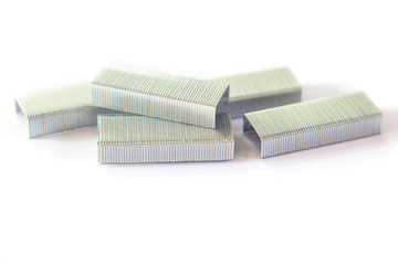 Metal staples for stapler isolated on white background
