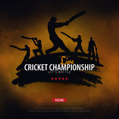 Cricket Championship banner or poster, design with players and bats. Vector illustration.