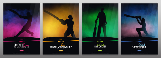 Set of Cricket Championship banners or posters, design with players and bats. Vector illustration. - 257605752