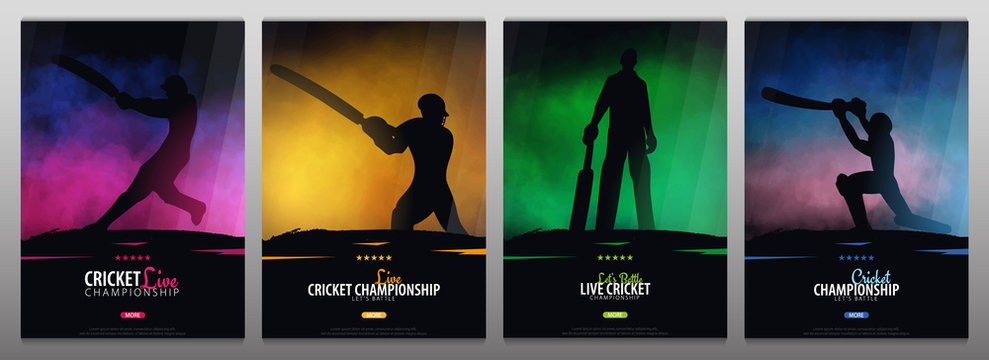 Set of Cricket Championship banners or posters, design with players and bats. Vector illustration.