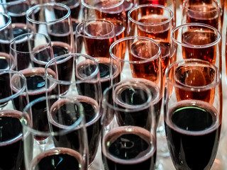 Glasses with sparkling wines: red, pink