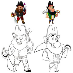 Coloring set of cartoon pirates. Coloring book for kids.