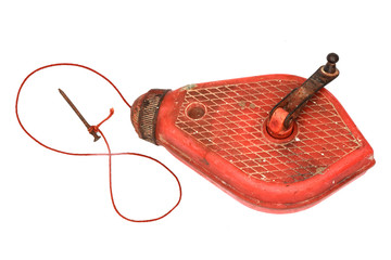 old chalk liner, chalk line , isolated on black background.