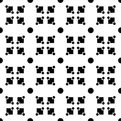 Black geometric shapes - seamless pattern. Abstract pattern, white background, black circles and rectangles.