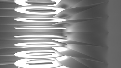 White Architecture Circular Background. Abstract Interior Design. 3d Modern Architecture Render. Futuristic Building Construction. Geometric Structure - Illustration