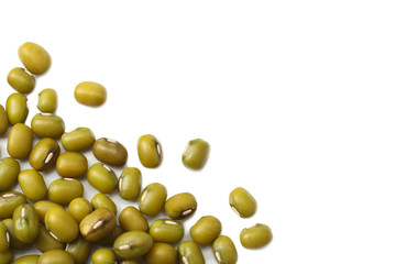 mung beans isolated on white background. top view
