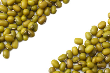mung beans isolated on white background. top view
