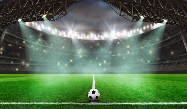 soccer game starts - Soccer ball in stadium