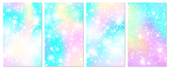 Unicorn rainbow background. Holographic sky