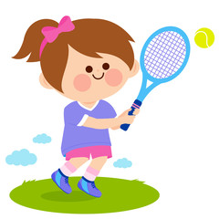 Obraz na płótnie Canvas Girl playing tennis. Vector illustration