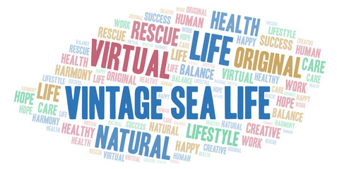 Vintage Sea Life word cloud.