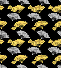 Japanese Gold and Silver Folding Fan Art Seamless Pattern