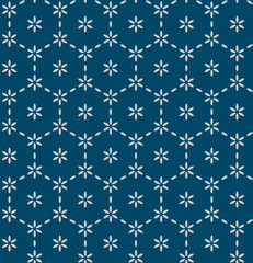 Japanese Indigo Hexagon Flower Art Seamless Pattern