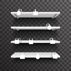 Store interior furniture empty 3d trade shelf space sale discount wobbler blank plastic tags realistic vector illustration © alestraza