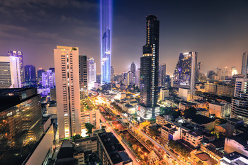 Fototapeta na wymiar Aerial view of Bangkok modern office buildings, condominium, living place in Bangkok city