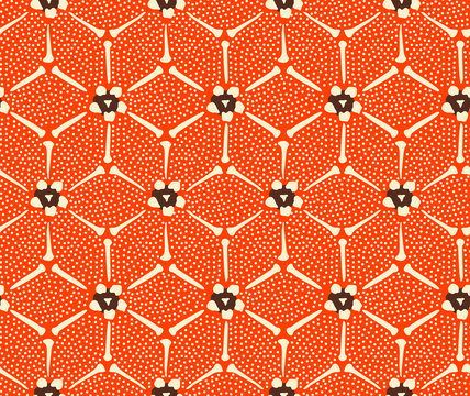 Japanese Red Hexagon Flower Art Seamless Pattern