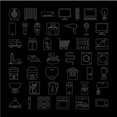 household appliances set of vector icons on black background