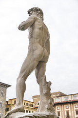 Fototapeta premium Copy of David of Michelangelo in front of Palazzo Vecchio, Florence, Italy
