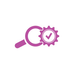 Cog, magnifier, optimization, search optimization, search settings magenta  color icon 