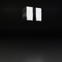 Chrome double quotes symbol. 3D render shiny metal font isolated on black background