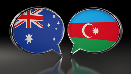 Australia and Azerbaijan flags with Speech Bubbles. 3D Illustration