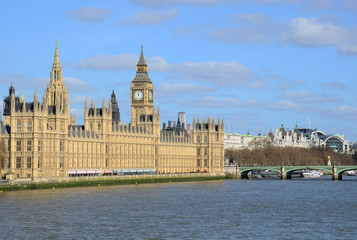 Fototapeta na wymiar London Skyline and Thames River. London Houses of Parliament, London Big Ben and Bridge