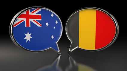 Australia and Belgium flags with Speech Bubbles. 3D Illustration